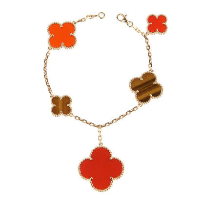 [CiCi]CLOVER BRACELET 5 MOTIFS CARNELIAN TIGER EYE