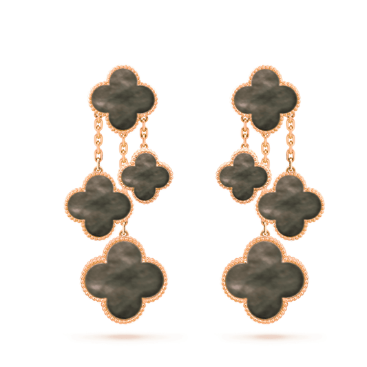[CiCi]CLOVER EARRINGS DARK MOP 4 MOTIFS ROSE GOLD