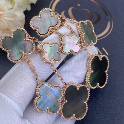 [CiCi]CLOVER EARRINGS DARK MOP 4 MOTIFS ROSE GOLD