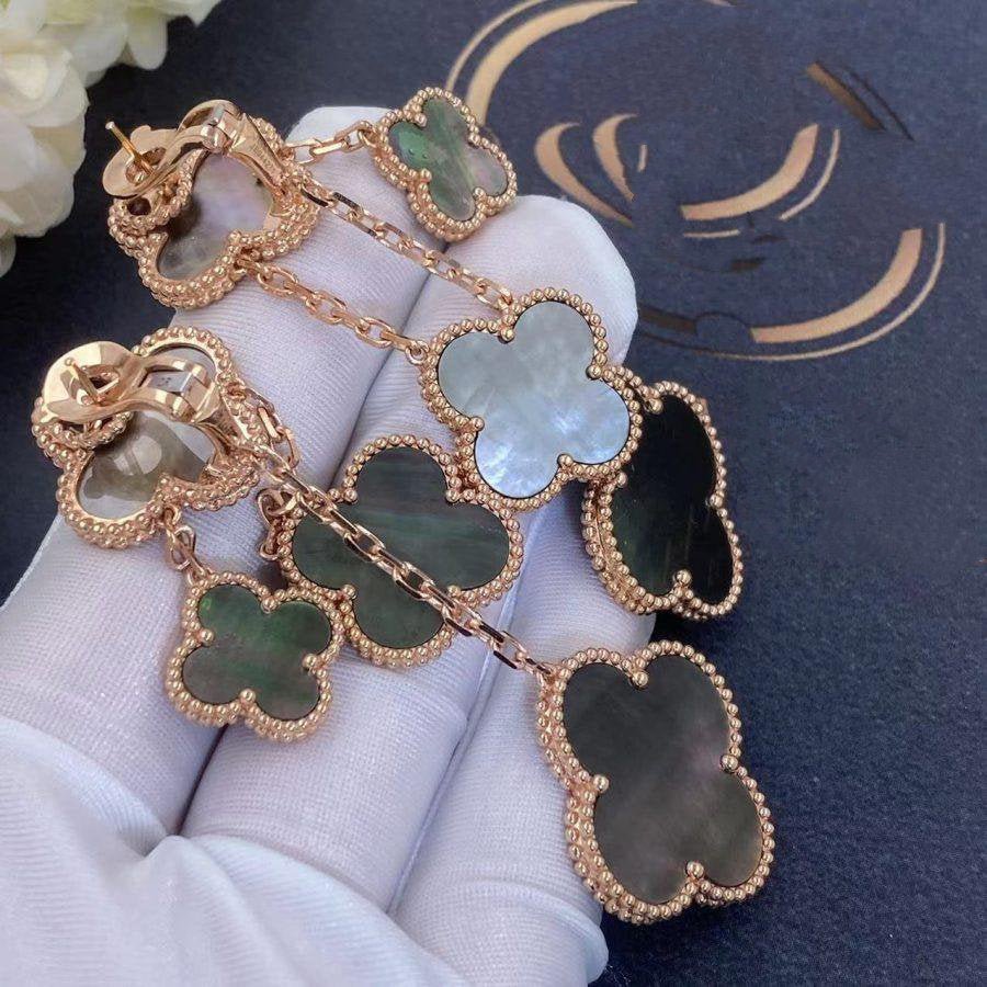 [CiCi]CLOVER EARRINGS DARK MOP 4 MOTIFS ROSE GOLD