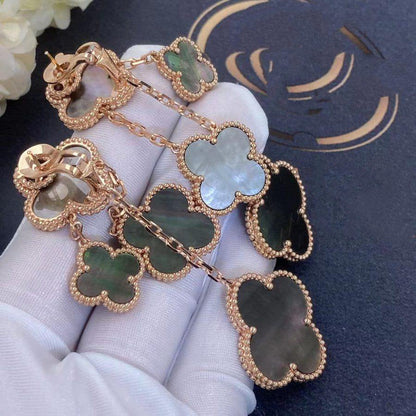 [CiCi]CLOVER EARRINGS DARK MOP 4 MOTIFS ROSE GOLD