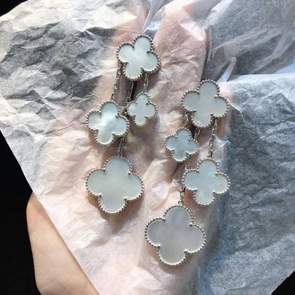 [CiCi]CLOVER EARRINGS WHITE MOP 4 MOTIFS SILVER