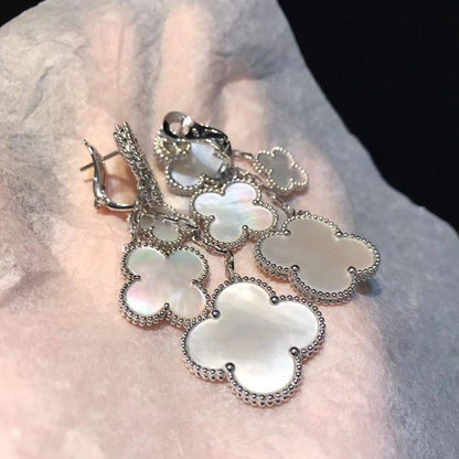 [CiCi]CLOVER EARRINGS WHITE MOP 4 MOTIFS SILVER