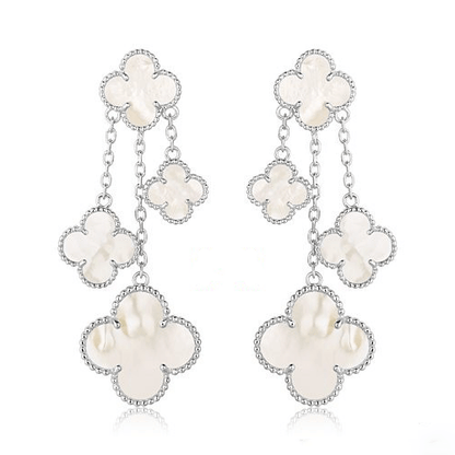 [CiCi]CLOVER EARRINGS WHITE MOP 4 MOTIFS SILVER