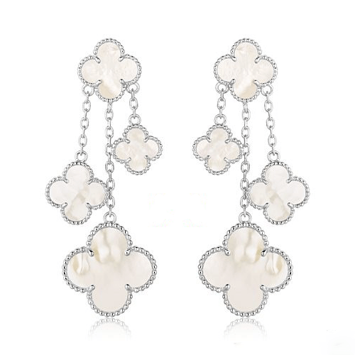 [CiCi]CLOVER EARRINGS WHITE MOP 4 MOTIFS SILVER