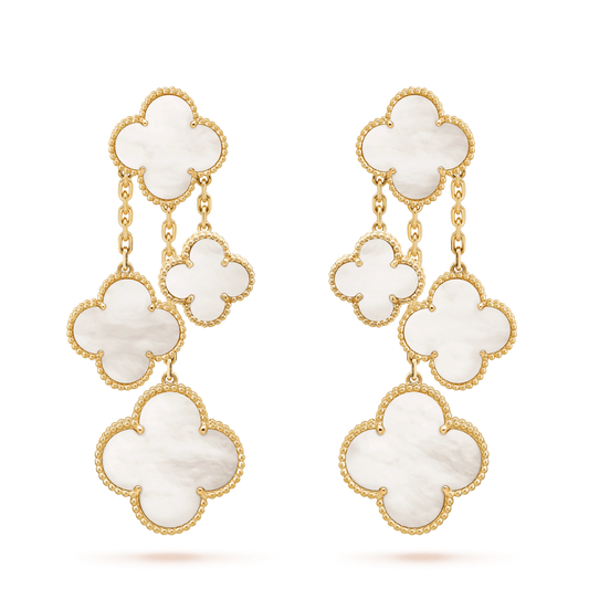 [CiCi]CLOVER EARRINGS WHITE MOP 4 MOTIFS GOLD
