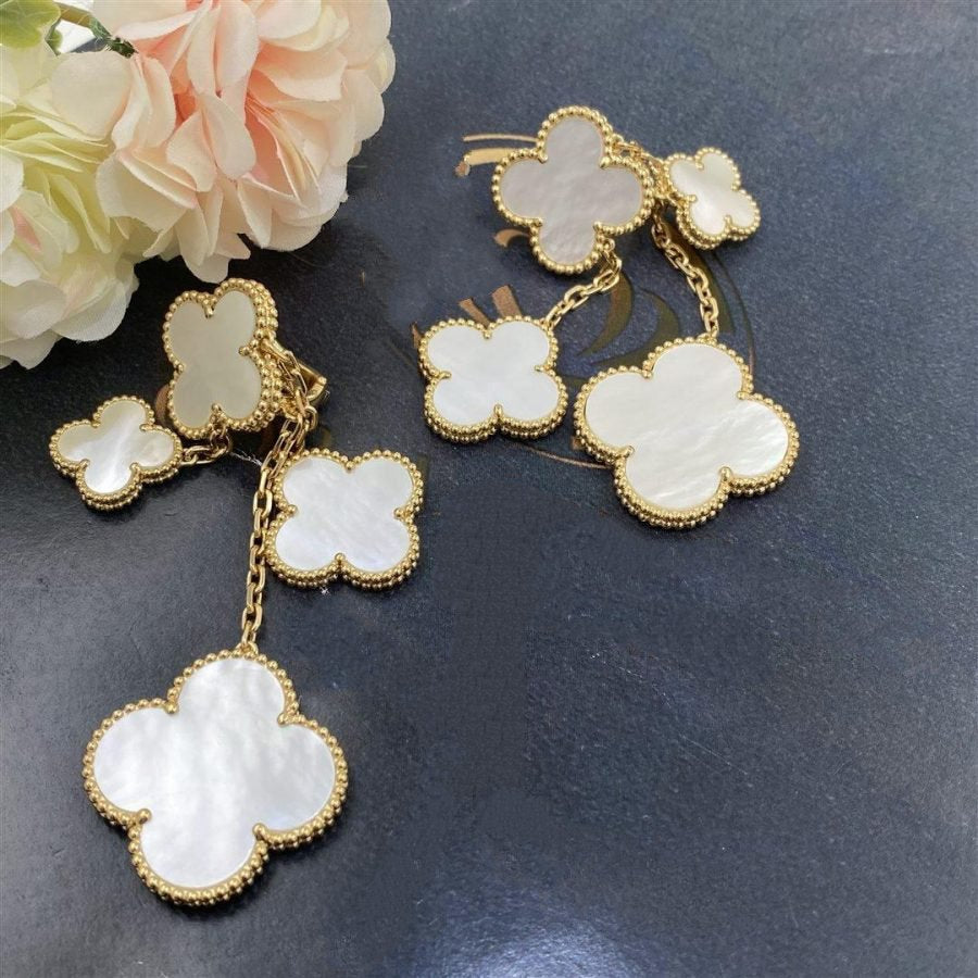 [CiCi]CLOVER EARRINGS WHITE MOP 4 MOTIFS GOLD