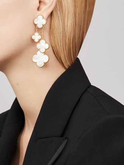 [CiCi]CLOVER EARRINGS WHITE MOP 4 MOTIFS GOLD