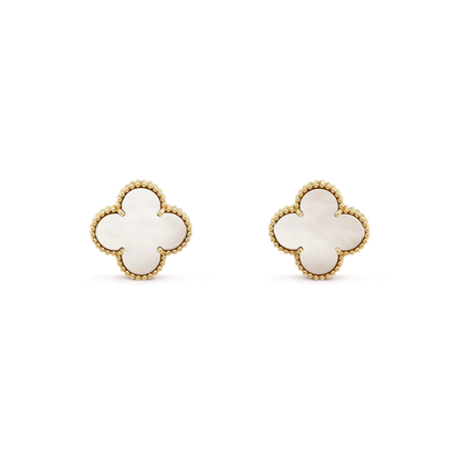 [CiCi]CLOVER MEDIUM 1 MOTIFS  WHITE MOP STUD EARRINGS
