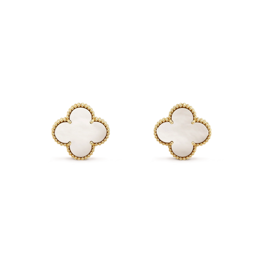 [CiCi]CLOVER MEDIUM 1 MOTIFS  WHITE MOP STUD EARRINGS
