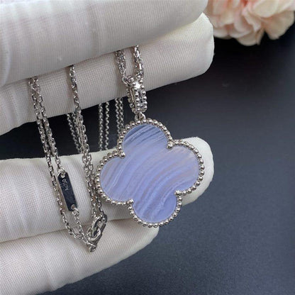 [CiCi]CLOVER SILVER CHALCEDONY BIG CLOVER NECKLACE