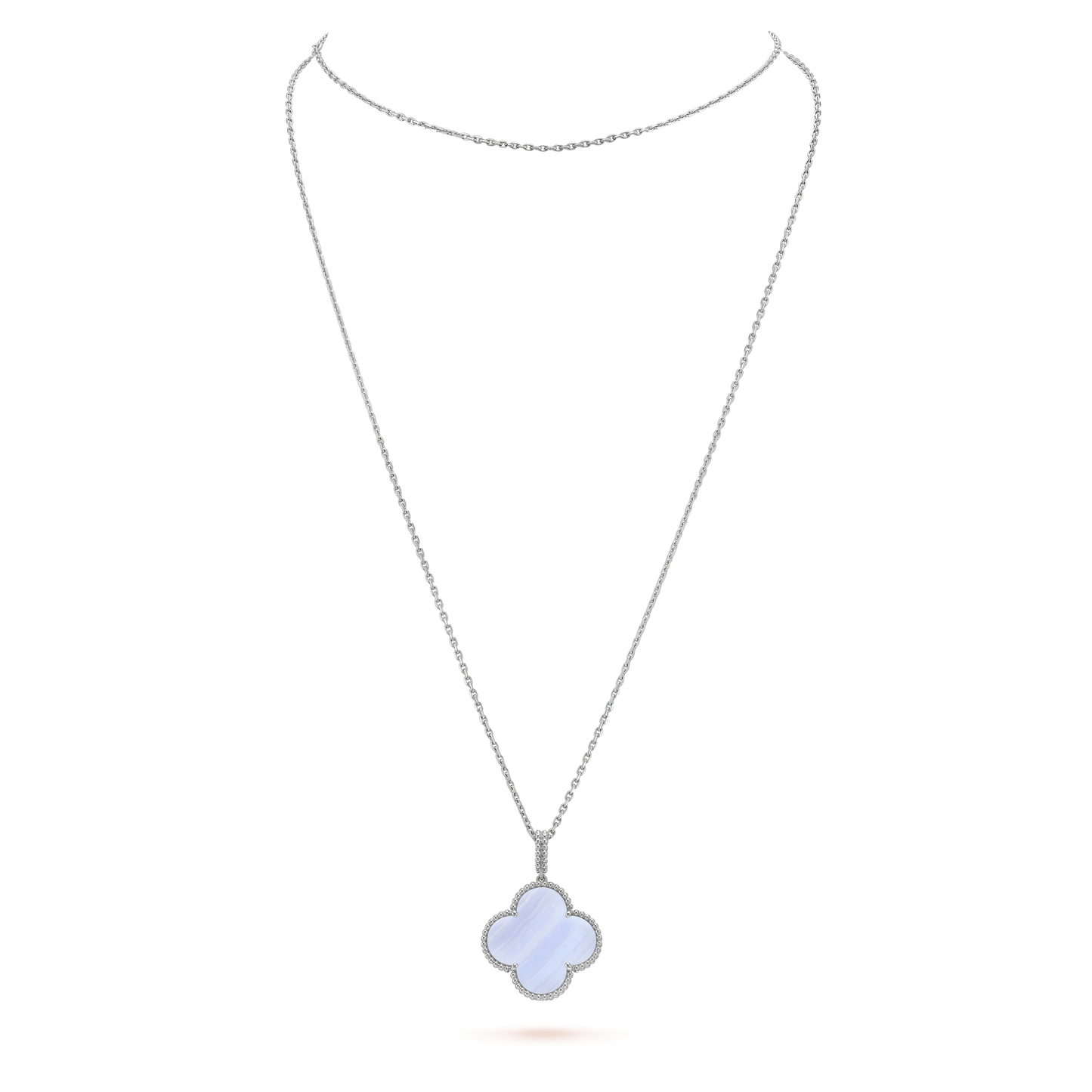 [CiCi]CLOVER SILVER CHALCEDONY BIG CLOVER NECKLACE