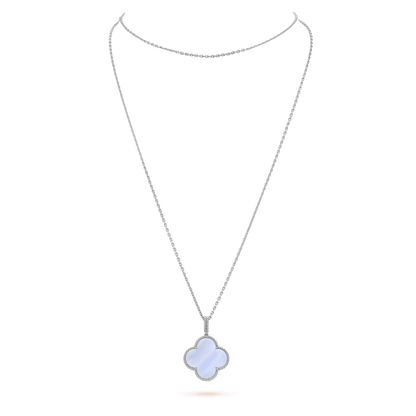 [CiCi]CLOVER SILVER CHALCEDONY BIG CLOVER NECKLACE