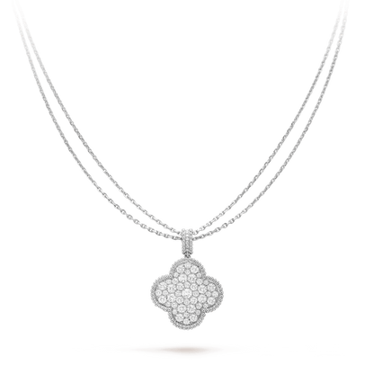 [CiCi]CLOVER 25MM SILVER FULL DIAMOND BIG CLOVER NECKLACE