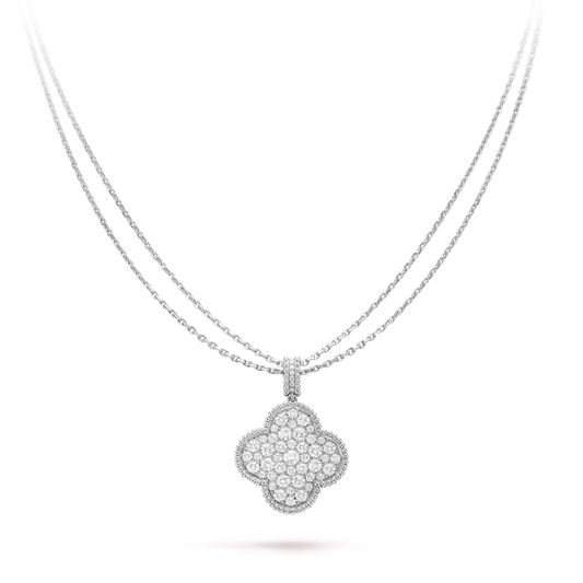 [CiCi]CLOVER 25MM SILVER FULL DIAMOND BIG CLOVER NECKLACE