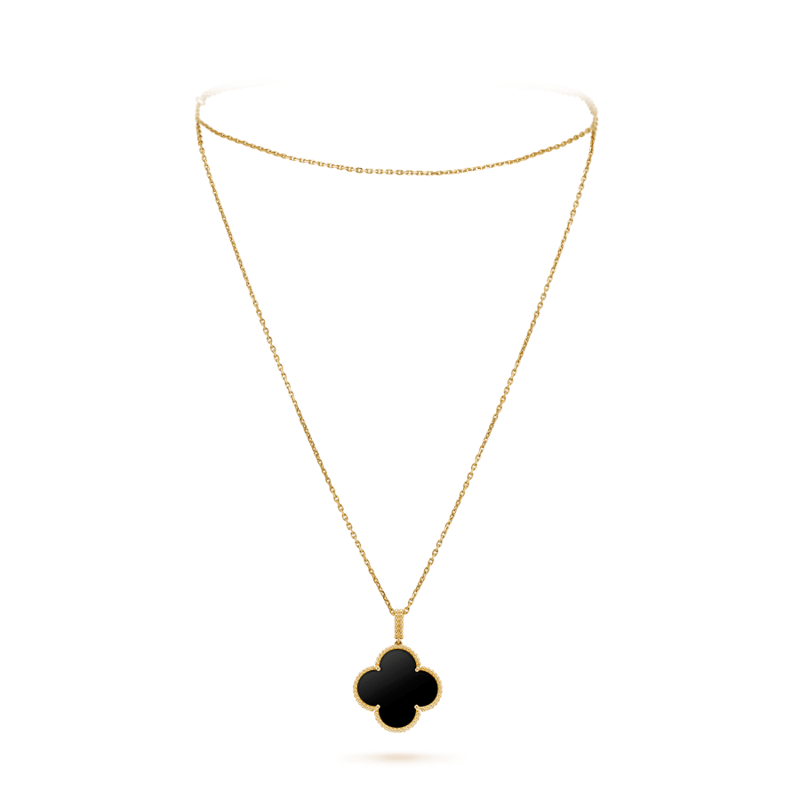 [CiCi]CLOVER 25MM GOLD ONYX BIG CLOVER NECKLACE