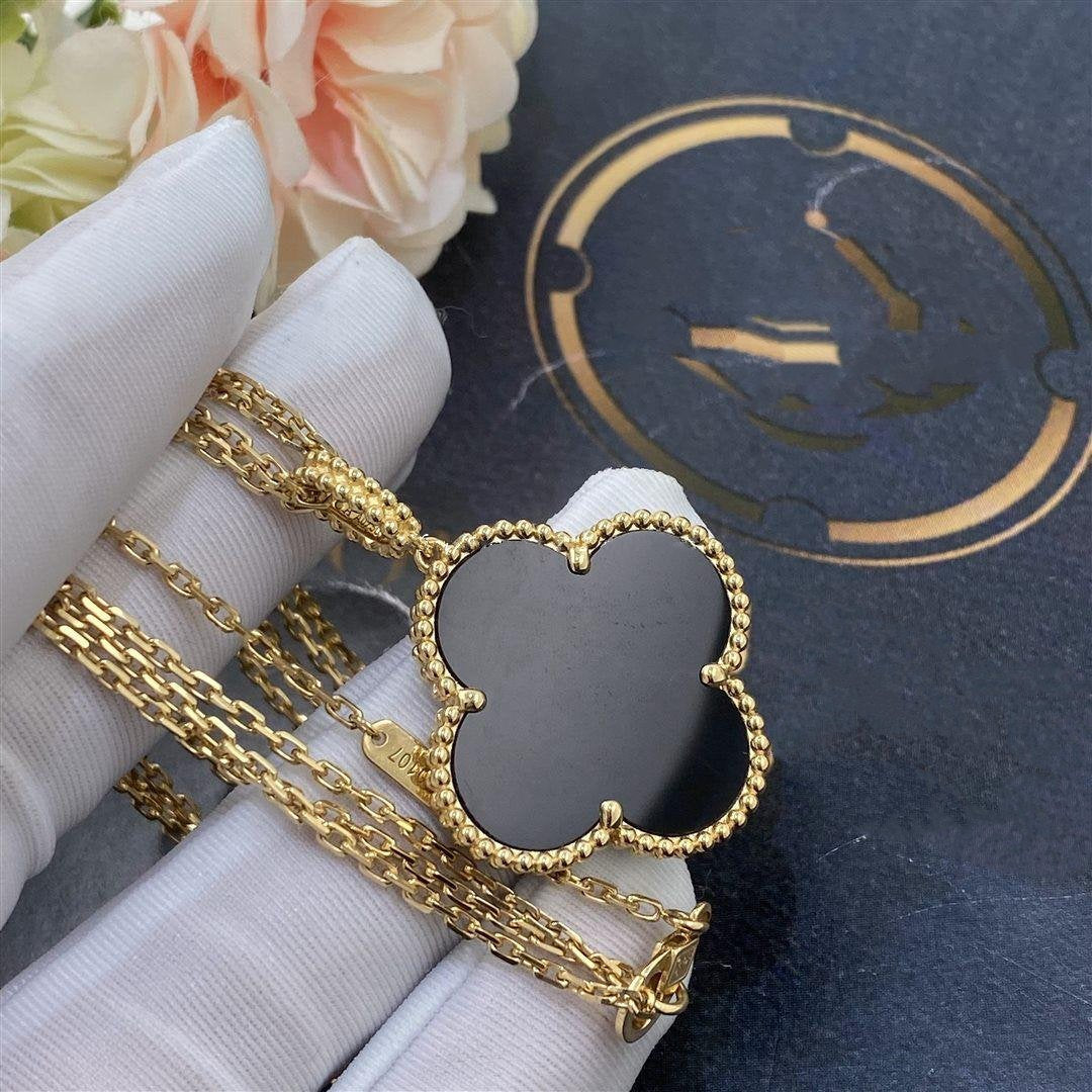 [CiCi]CLOVER 25MM GOLD ONYX BIG CLOVER NECKLACE