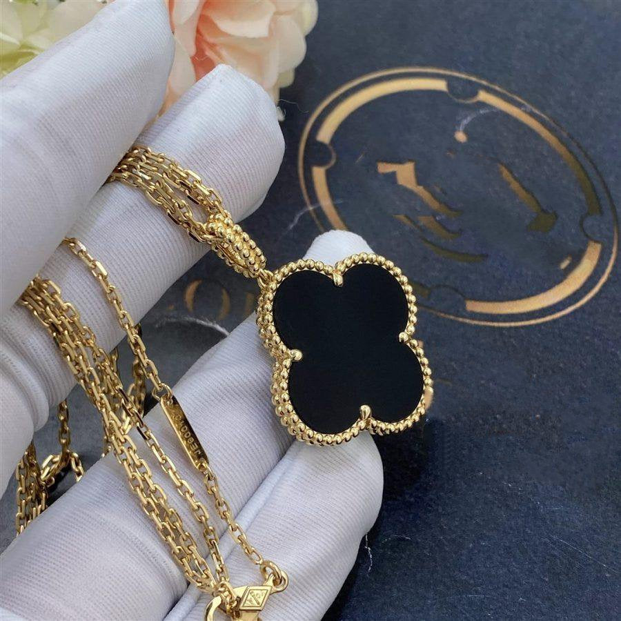 [CiCi]CLOVER 25MM GOLD ONYX BIG CLOVER NECKLACE