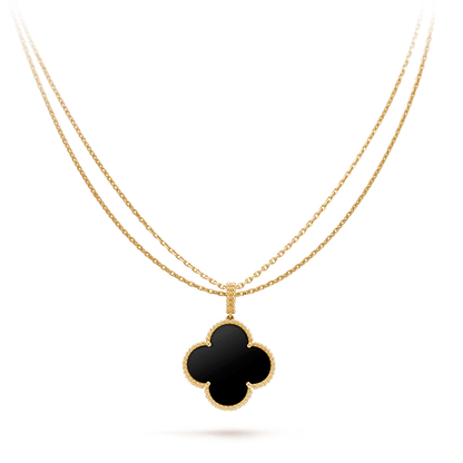 [CiCi]CLOVER 25MM GOLD ONYX BIG CLOVER NECKLACE