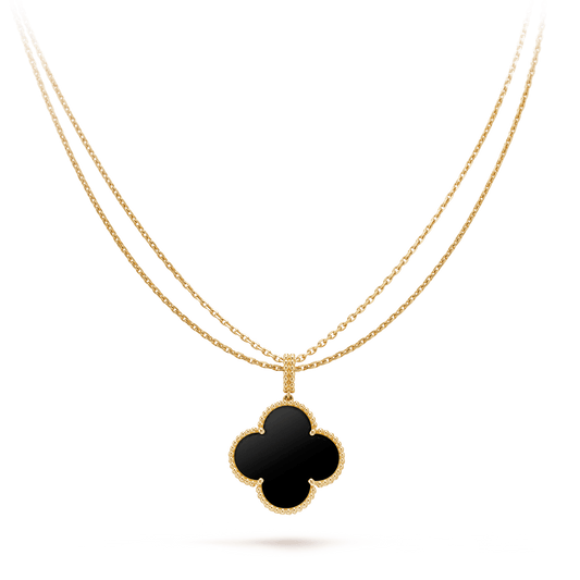 [CiCi]CLOVER 25MM GOLD ONYX BIG CLOVER NECKLACE
