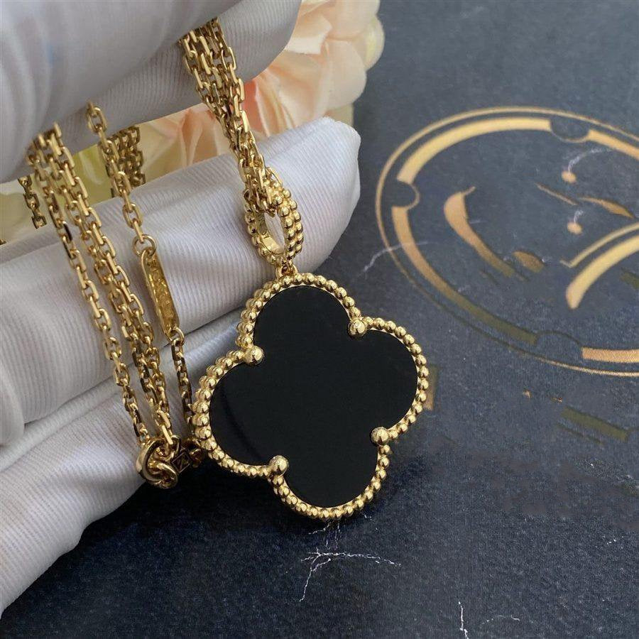 [CiCi]CLOVER 25MM GOLD ONYX BIG CLOVER NECKLACE