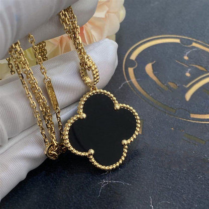 [CiCi]CLOVER 25MM GOLD ONYX BIG CLOVER NECKLACE
