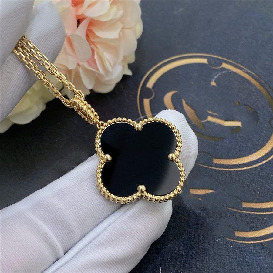 [CiCi]CLOVER 25MM GOLD ONYX BIG CLOVER NECKLACE