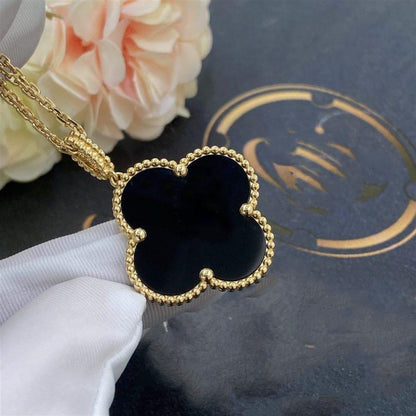 [CiCi]CLOVER 25MM GOLD ONYX BIG CLOVER NECKLACE