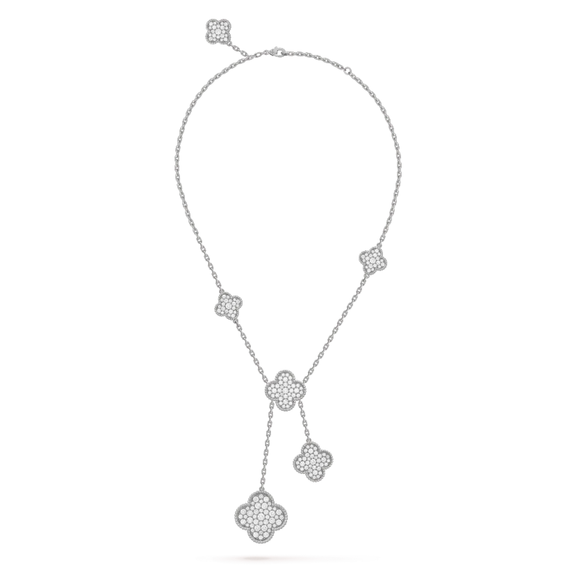 [CiCi]CLOVER 5 MOTIFS SILVER DIAMONDS NECKLACE