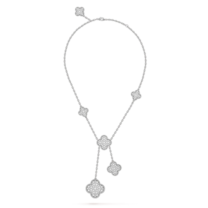 [CiCi]CLOVER 5 MOTIFS SILVER DIAMONDS NECKLACE