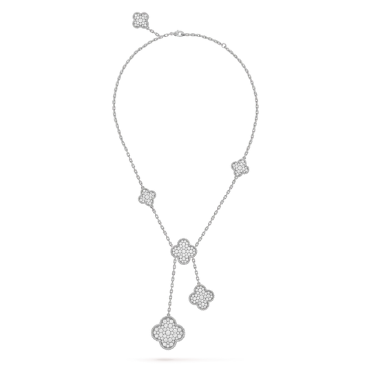 [CiCi]CLOVER 5 MOTIFS SILVER DIAMONDS NECKLACE