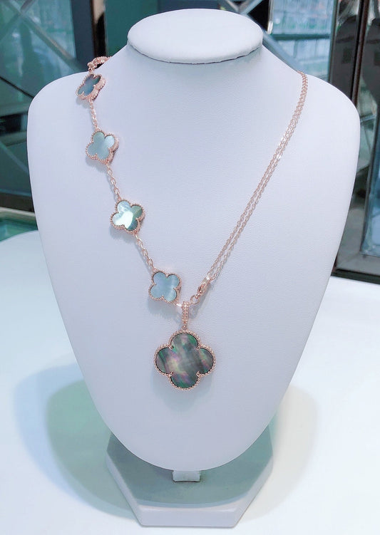 [CiCi]COMBINED BRACELET 5 MOTIFS AND NECKLACE DARK MOP ROSE GOLD