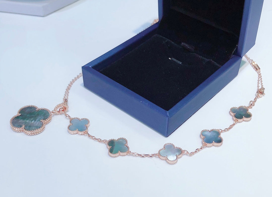 [CiCi]COMBINED BRACELET 5 MOTIFS AND NECKLACE DARK MOP ROSE GOLD