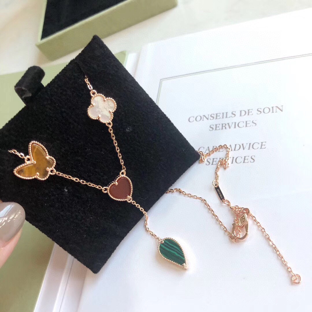 [CiCi]LUCKY SPRING 4 MOTIFS ROSE GOLD NECKLACE
