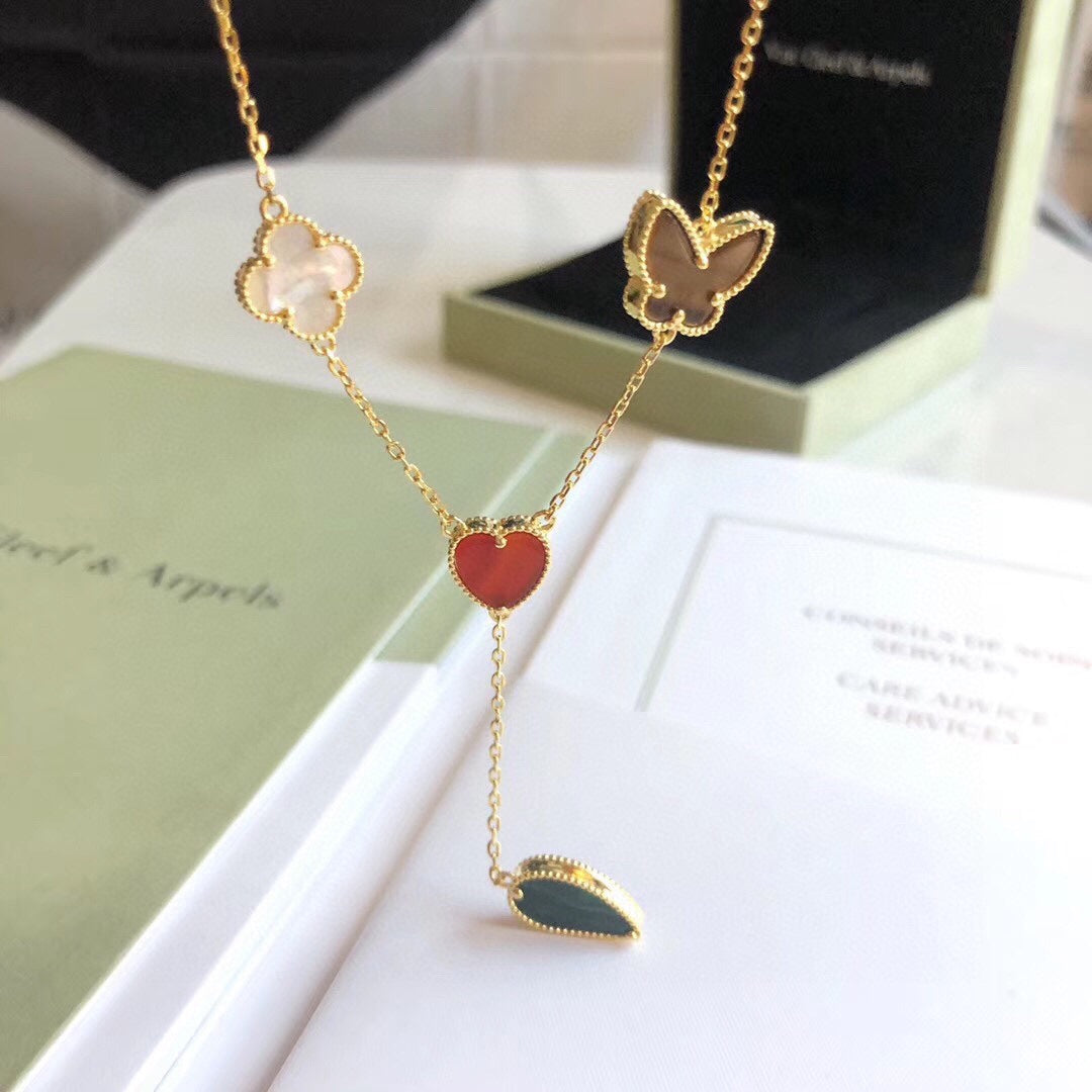 [CiCi]LUCKY SPRING 4 MOTIFS ROSE GOLD NECKLACE