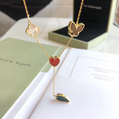[CiCi]LUCKY SPRING 4 MOTIFS ROSE GOLD NECKLACE