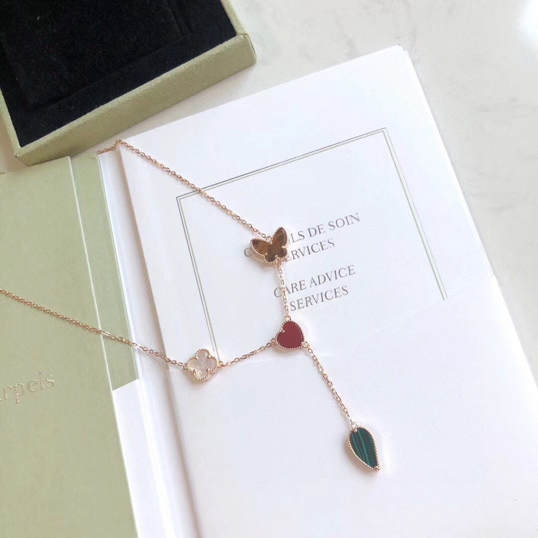[CiCi]LUCKY SPRING 4 MOTIFS ROSE GOLD NECKLACE