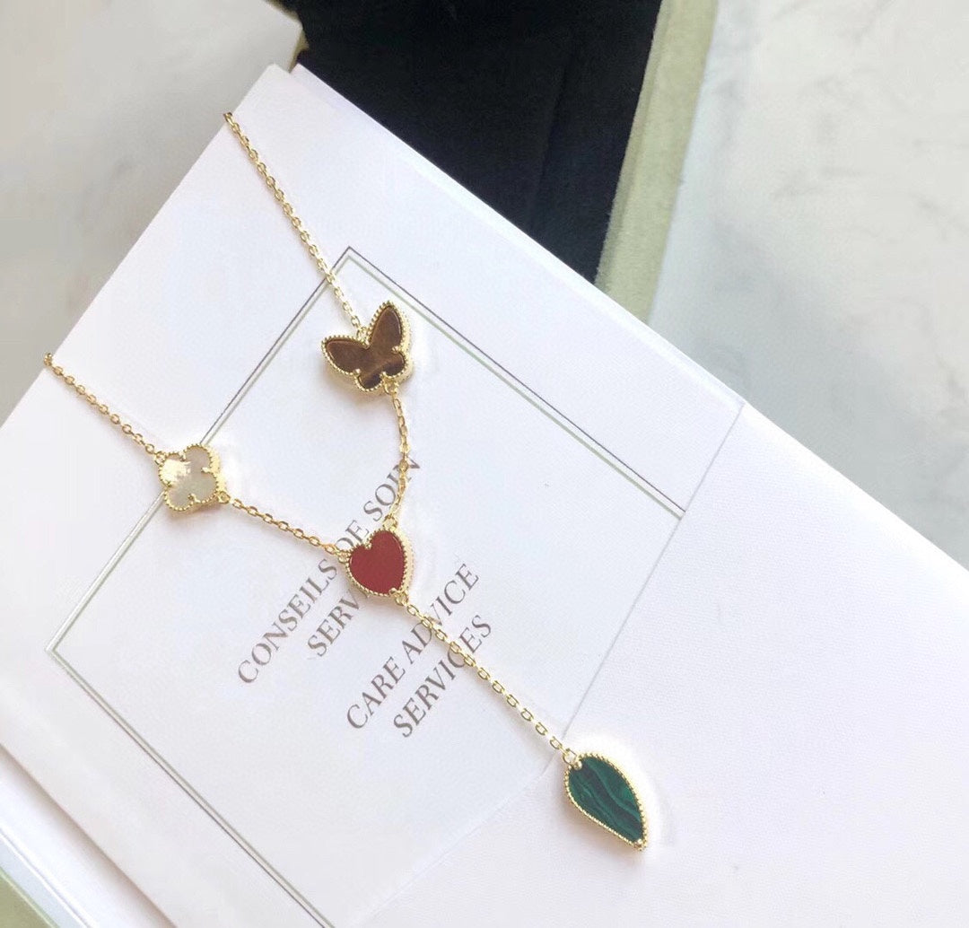 [CiCi]LUCKY SPRING 4 MOTIFS ROSE GOLD NECKLACE