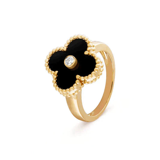 [CiCi]CLOVER ONYX RING GOLD DIAMOND